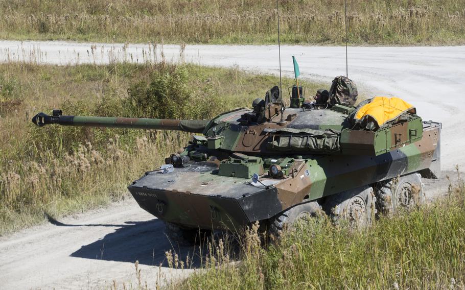 A French AMX-10RC prepares to fire during Exercise Bold Alligator 17 at Camp Lejeune, N.C., in 2017. 