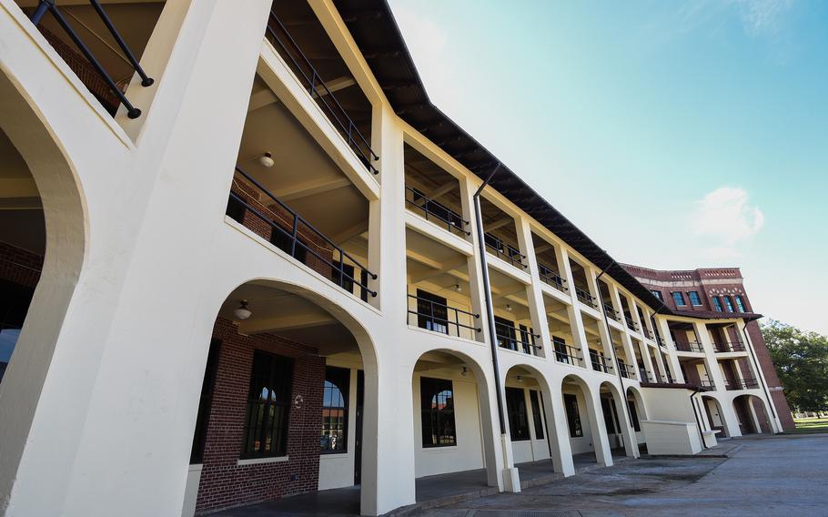 Fort Benning’s Olson Hall, seen in this Sept. 13, 2022, photo, is under renovation. The historic barracks date back to the 1920s. The Army expects to spend about $125 million renovating some 361,000 square feet of quarters during the next decade. 