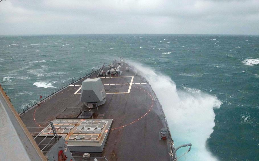 The guided-missile destroyer USS Chung-Hoon sails through the Taiwan Strait, Thursday, Jan. 5, 2022. 