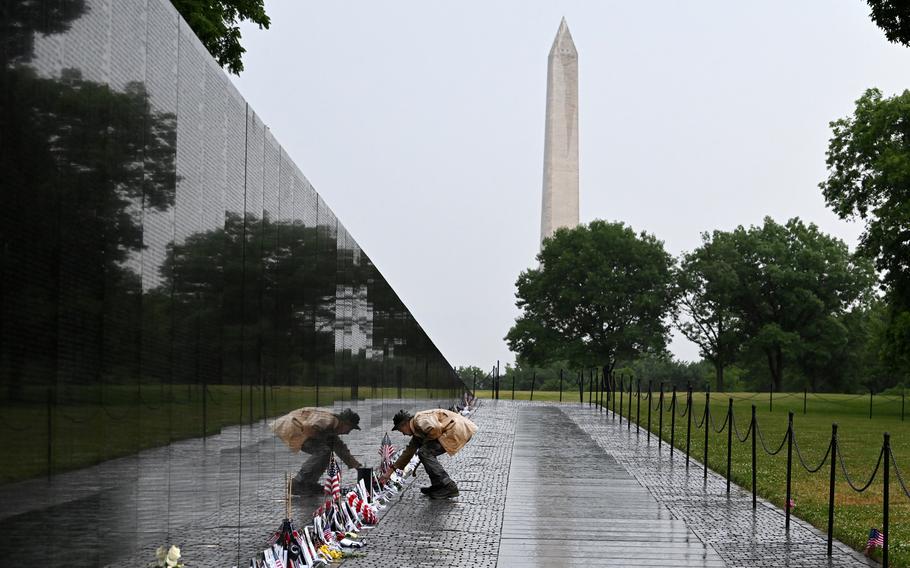 A man makes a Memorial Day visit to the Vietnam Veterans Memorial, on May 29, 2023.