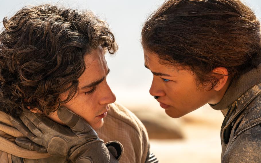 Timothee Chalamet, left, and Zendaya star in “Dune: Part Two.”