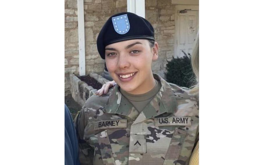 This undated photo provided by Meredith Barney shows her daughter, Saria Hildabrand. Hildabrand’s husband, U.S. Army soldier Zarrius Ray Hildabrand, faces murder and evidence tampering charges stemming from her death earlier in August 2023 and is set to be back in court Thursday, Aug. 17, according to court records. 