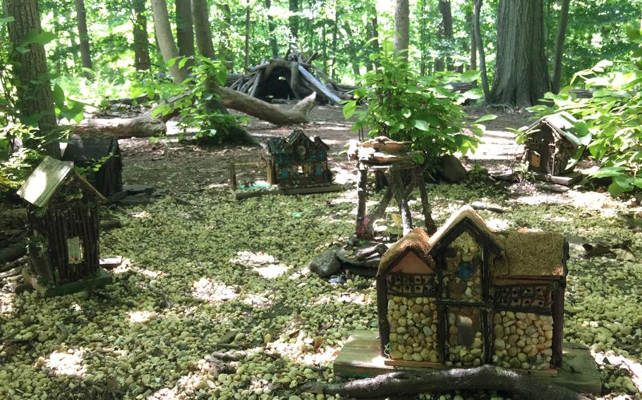 Fairy houses created by Therese Ojibway and volunteers. There are now more than 80 fairy dwellings on the South Mountain Fairy Trail in Millburn, N.J.