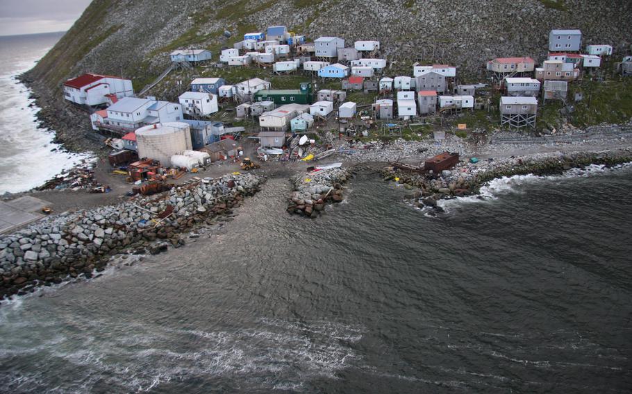The native village of Little Diomede, Alaska, sits on the border of Russia and the United States.