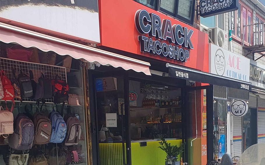 Crack Taco Shop near Osan Air Base, South Korea, a small and colorful place with just enough room to place an order. 
