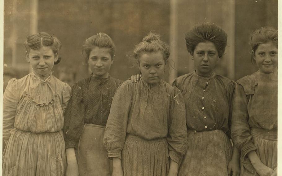 Adolescent girls working at Bill Mill No. 1 in Macon, Ga., on Jan. 19, 1909.