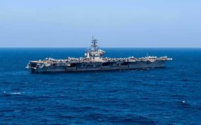 The aircraft carrier USS Dwight D. Eisenhower sails in the Gulf of Aden, Dec.18, 2023. Ike arrived in the eastern Mediterranean Sea on April 26, 2024, leaving the Middle East after five months in the region. 