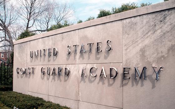 This undated photo shows the sign for the U.S. Coast Guard Academy in New London, Conn. Coast Guard nondisclosure agreements should not stop service members from cooperating with investigations into the sexual misconduct scandal at its academy after some senators claimed the agreements have hindered them from attaining information, service leaders said in a memo reinforcing the policy.
