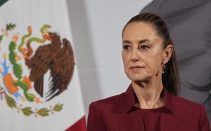 Mexican President Claudia Sheinbaum attends her morning press conference.
