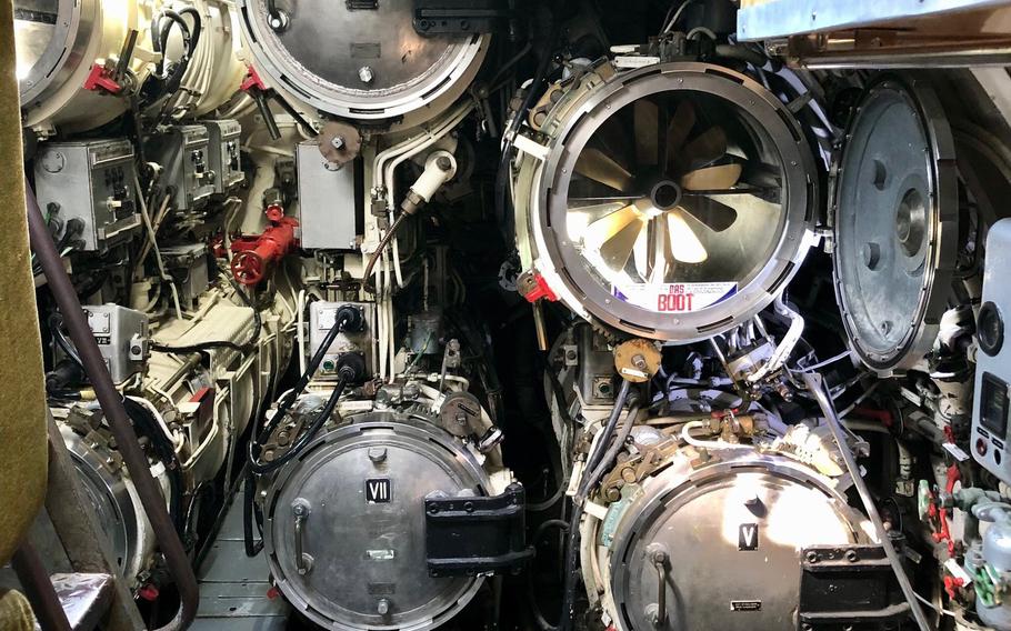 The torpedo room of the German navys coastal U9 submarine at the Technik Museum Speyer in Germany. Hundreds of visitors line up during the weekend to tour the cramped interior of the sub.