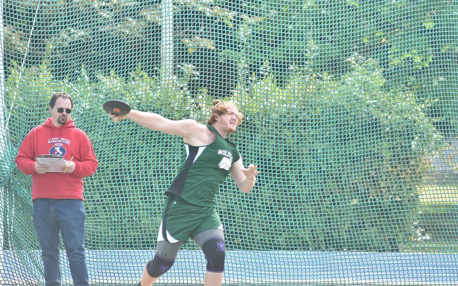 Naples senior Jack Thomas won the shot put and discus Saturday, April 29, 2023, at a DODEA-Europe track meet in Pordenone, Italy.