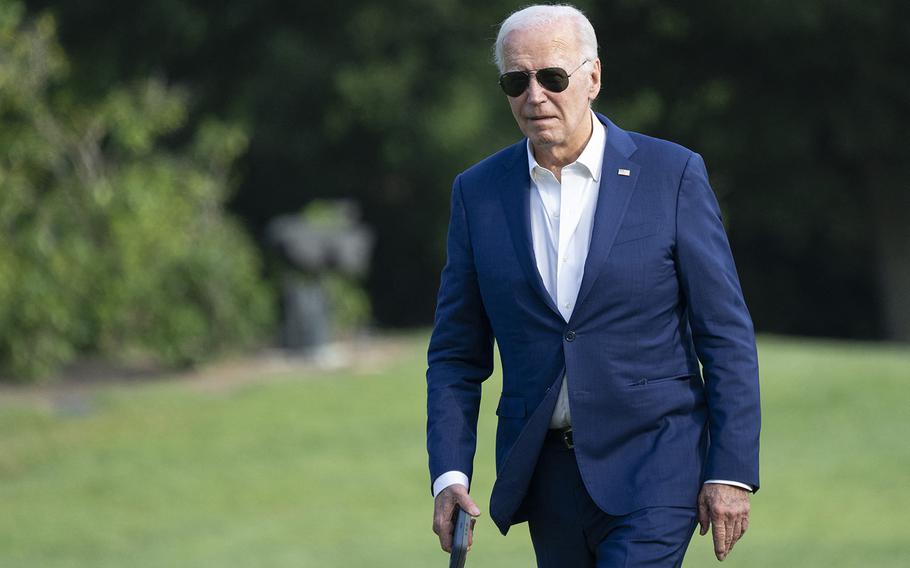 US President Joe Biden walks to the White House in Washington on July 7, 2024. 