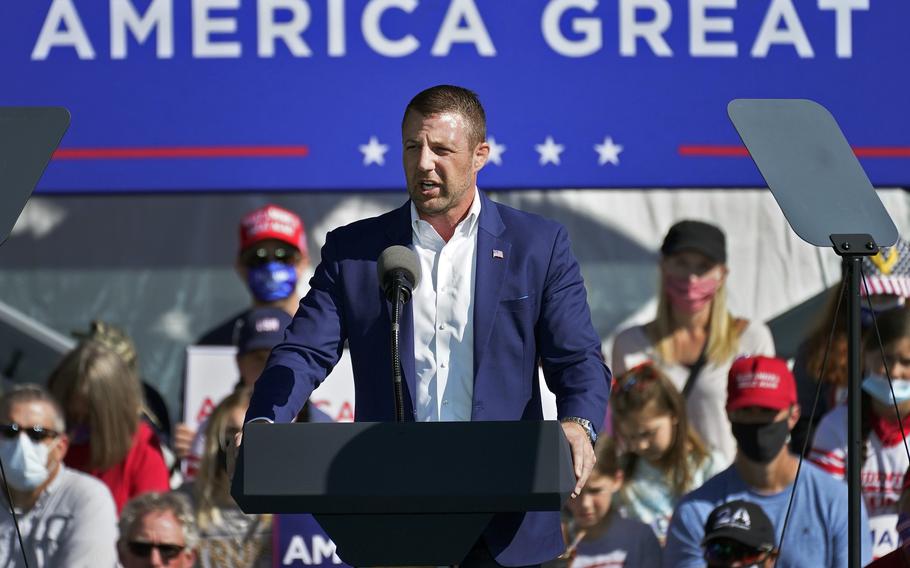 In this Oct. 30, 2020, file photo, U.S. Rep. Markwayne Mullin, R-Okla., speaks at a campaign rally in Flagstaff, Ariz. 