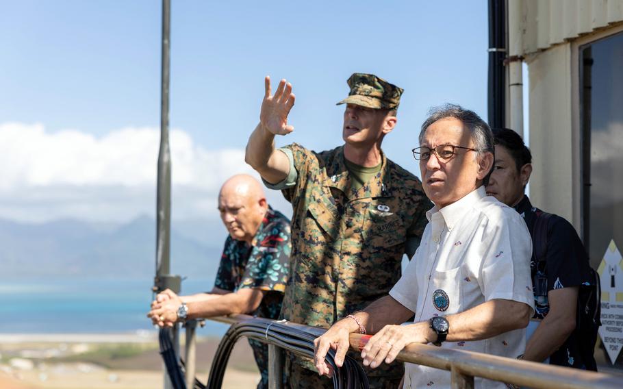 Okinawa Gov. Denny Tamaki takes a tour of Marine Corps Base Hawaii, July 28, 2023. 
