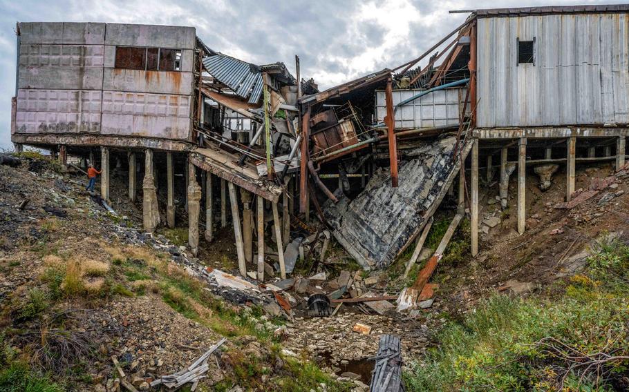 A building that once housed a sewage treatment facility in Yakutia has fallen apart. 