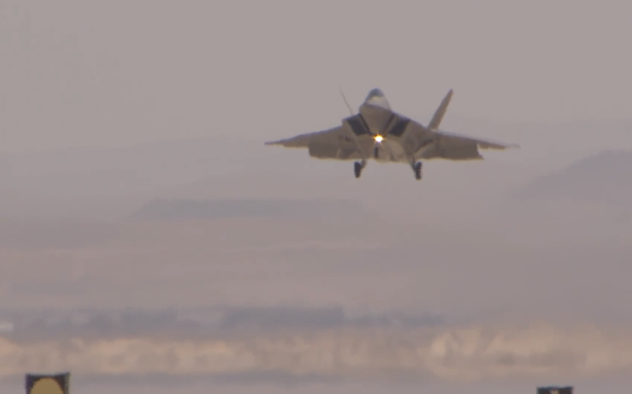 An F-22 Raptor lands at Edwards Air Force Base in California. 
