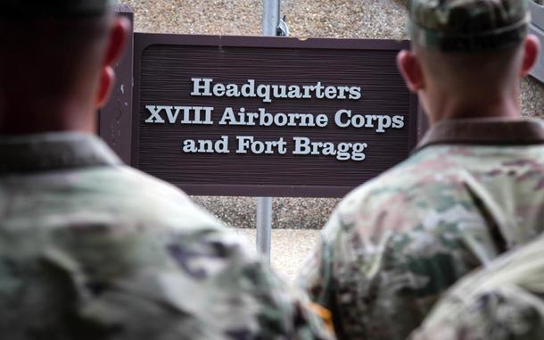 80p av              
Soldiers gather for a 2019 awards ceremony at Fort Bragg, N.C. The base is one of 10 that Pentagon leaders say they are open to renaming.
Joshua Cowden / U.S. Army

