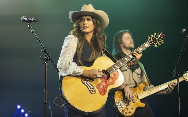 FILE - Ella Langley performs during Amazon Music Country Heat at Country Radio Seminar in Nashville, Tenn., on Feb. 28, 2024. (Photo by Amy Harris/Invision/AP, File)