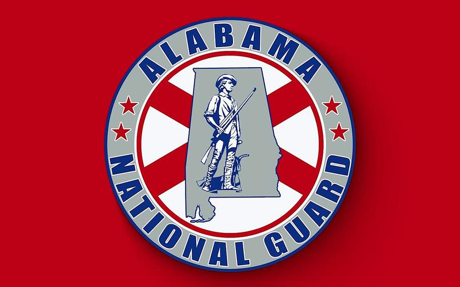 The Alabama National Guard logo against a red background.