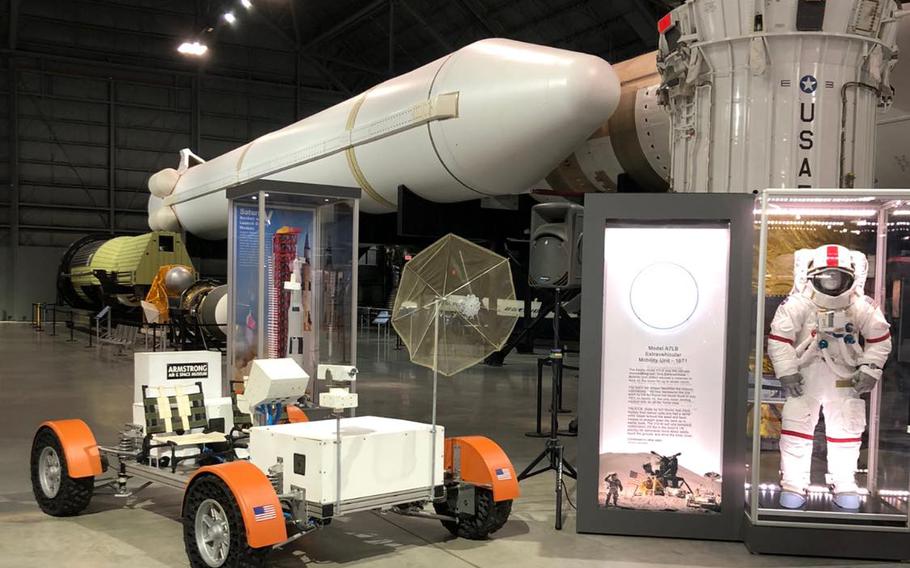 The National Museum of the U.S. Air Force’s latest exhibit celebrating the 50th anniversary of the Apollo 15 mission to the moon included a replica of the first of three lunar rovers astronauts drove on the moon’s surface. 