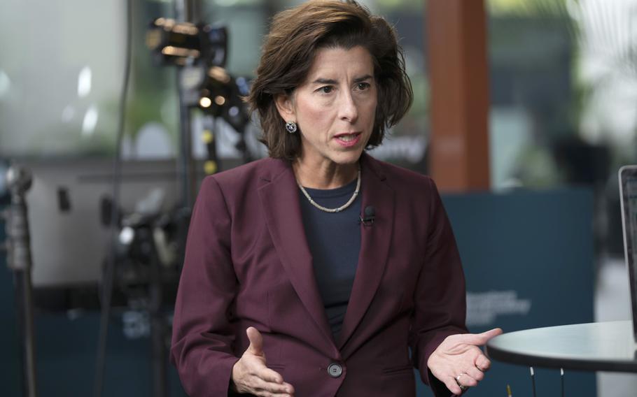 Gina Raimondo, U.S. commerce secretary, speaks during a Bloomberg Television interview in Singapore on Nov. 17, 2021. 