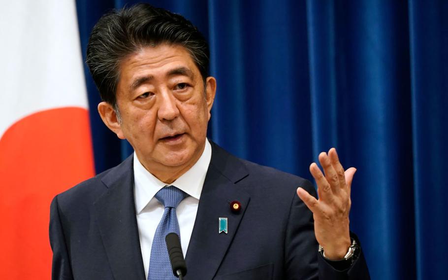 Japanese Prime Minister Shinzo Abe speaks during a news conference at the prime minister’s official residence on Aug. 28, 2020, in Tokyo. 