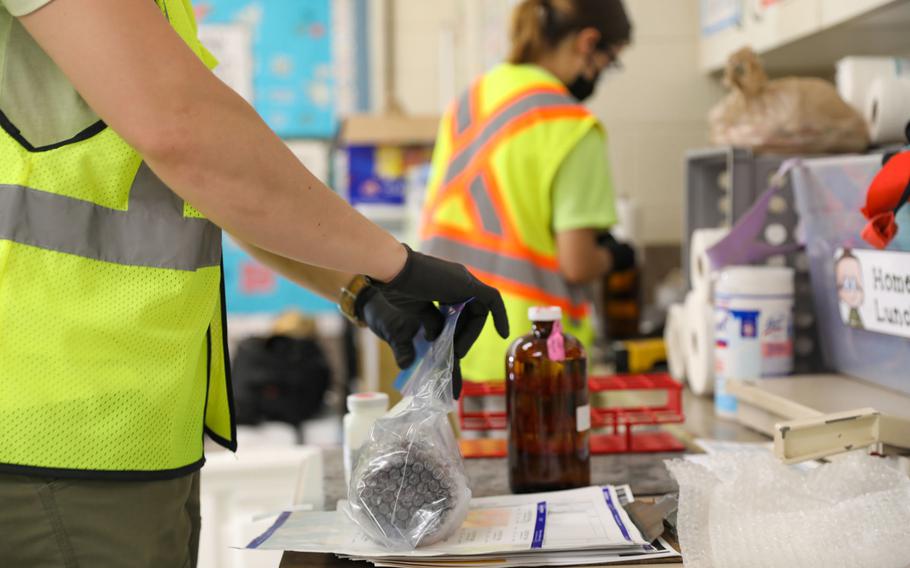 Navy contractors collect water samples as part of the Navy’s Drinking Water Long-Term Monitoring program at Admiral C. W. Nimitz Elementary School, Joint Base Pearl Harbor-Hickam, Hawaii on Feb. 6, 2024. 