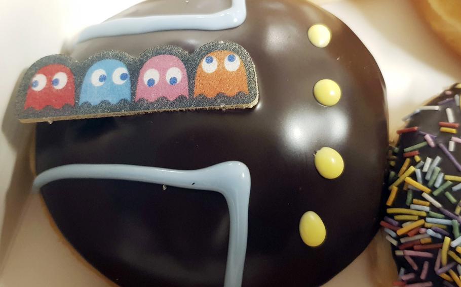 Blinky, Pinky, Inky and Clyde search for Pac-Man atop this limited-time doughnut from Krispy Kreme Japan.