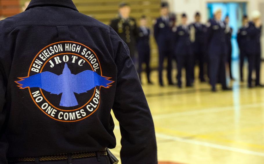 Air Force JROTC cadets from Ben Eielson Junior-Senior High School at Eielson Air Force Base, Alaska, in December 2014.