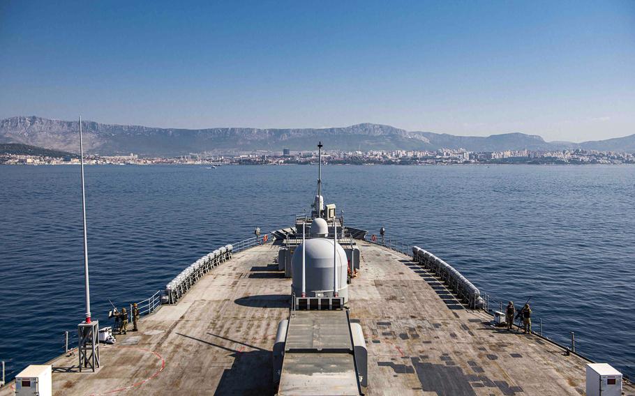 USS Mount Whitney, 6th Fleet's flagship, arrives in Split, Croatia, for a port visit on July 30, 2021, before kicking off Large Scale Exercise 2021.