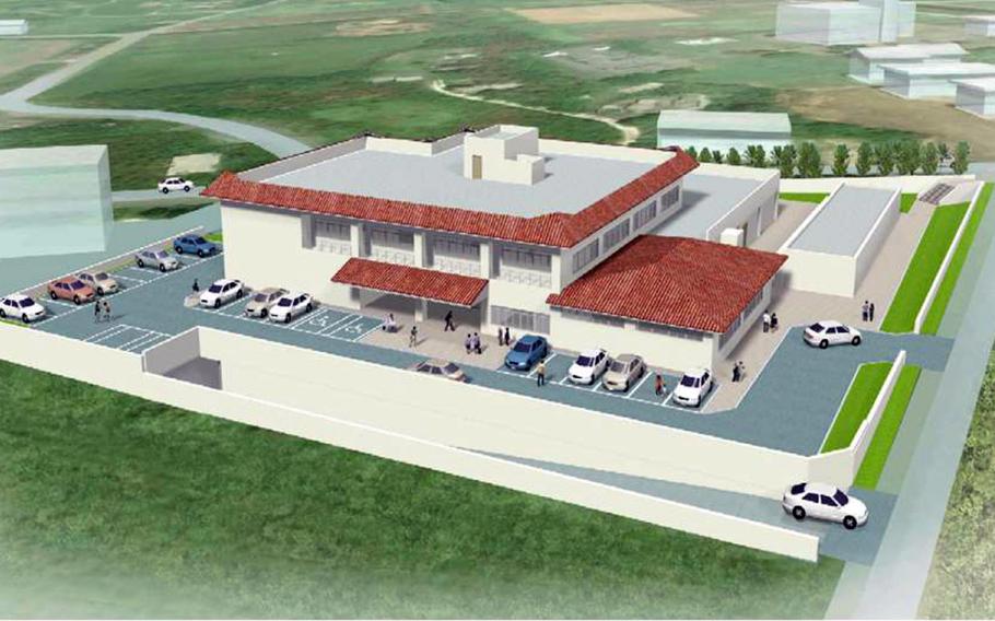A drawing depicts a planned office complex.