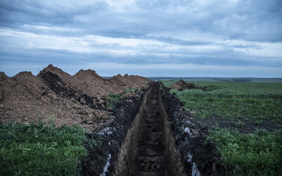 A new trench near Kramatorsk on May 28, 2022.