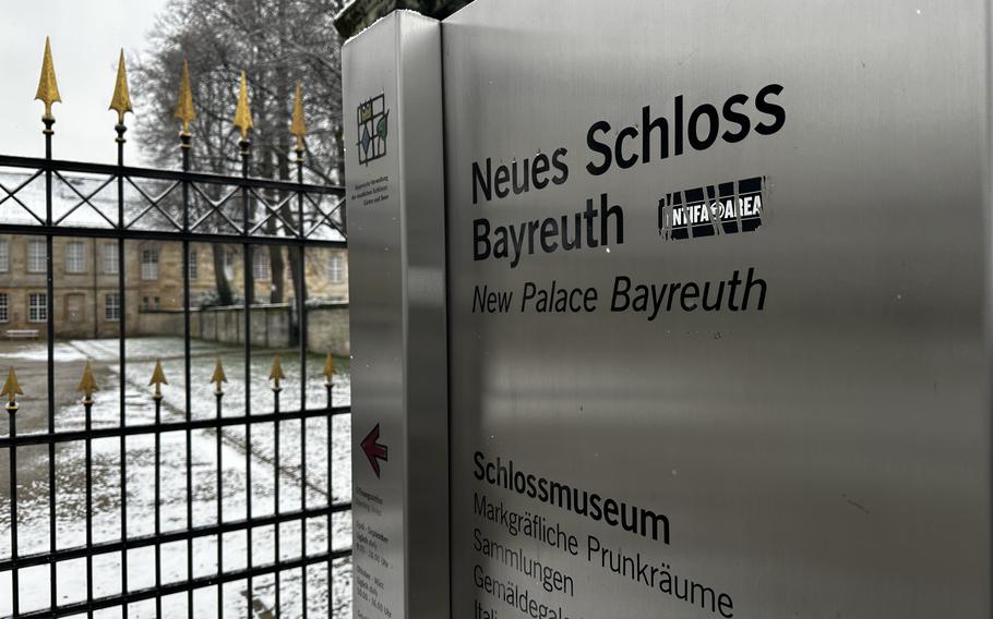 Signs throughout the city of Bayreuth, Germany, point visitors to attractions such as the many museums and castles.
