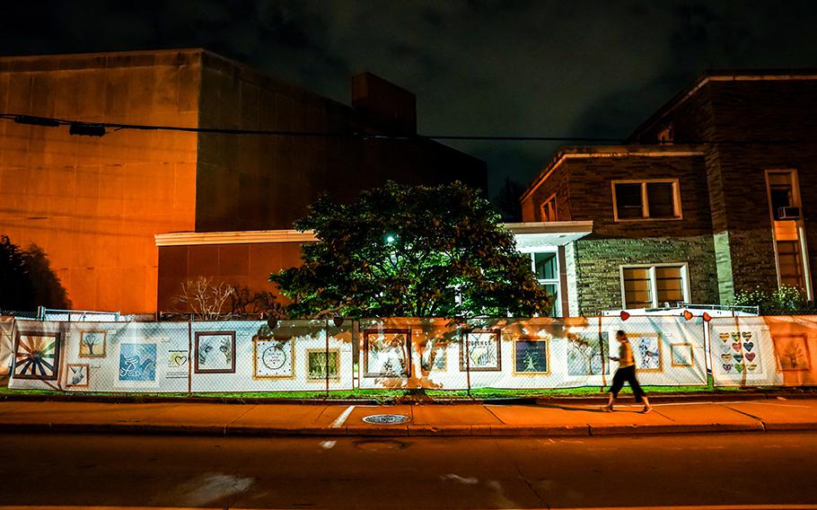 The Tree of Life synagogue, site of the 2018 mass killing that was the deadliest act of antisemitism in U.S. history, as seen on April 21, 2023, in Pittsburgh. 