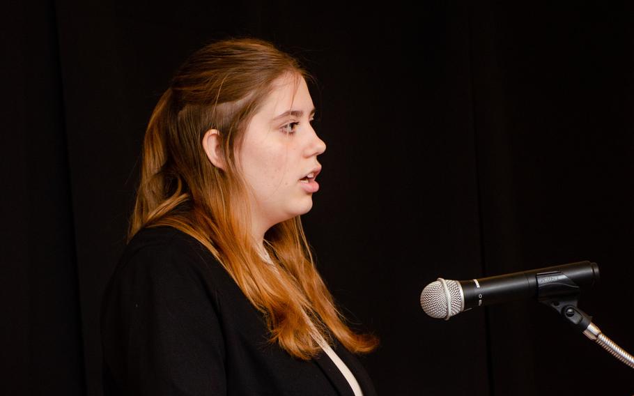 Bailee McCollum accepts the Asia Military Youth of the Year Award from the Boys and Girls Club of America at Yokosuka Naval Base, Japan, March 31, 2023. 