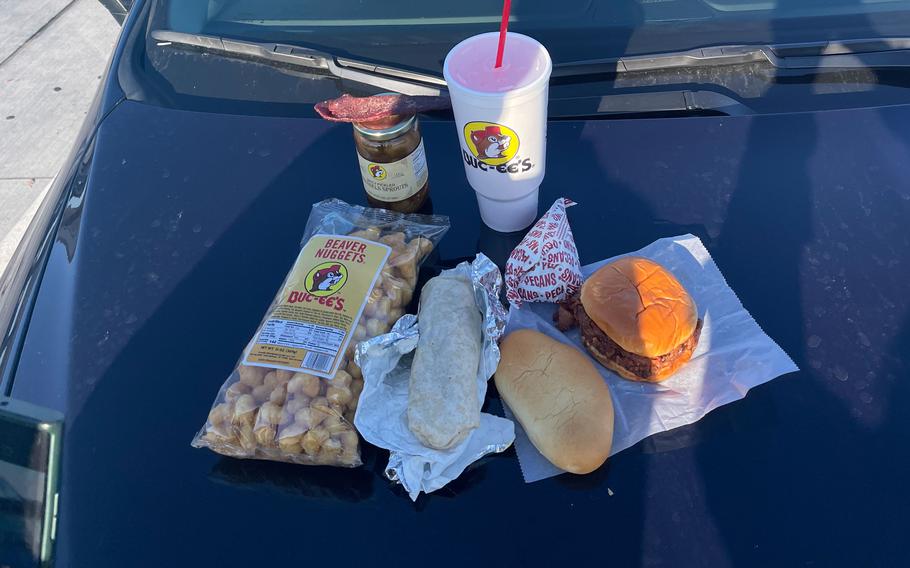 After returning to her rental car, the writer realized the one amenity missing at Buc-ee’s: There is no place to eat your purchases. 