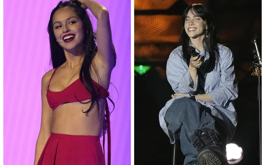 Olivia Rodrigo, left, and Billie Eilish seem like a natural pairing for a co-headlining tour, sitting in on each other's songs and sharing the spotlight, if that concept made a comeback. 