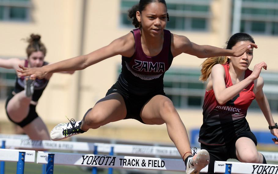 Zama's Naviah Blizzard is part of the Trojans' 400-meter relay group that features three sophomores, who could challenge for long jump, hurdle, sprint and relay titles in Saturday's DODEA-Japan district finals.