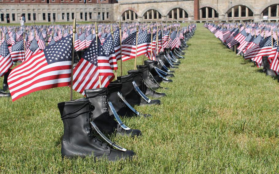 The Boots on the Ground for Heroes Memorial is on display at Fort Adams State Park from May 28-31.