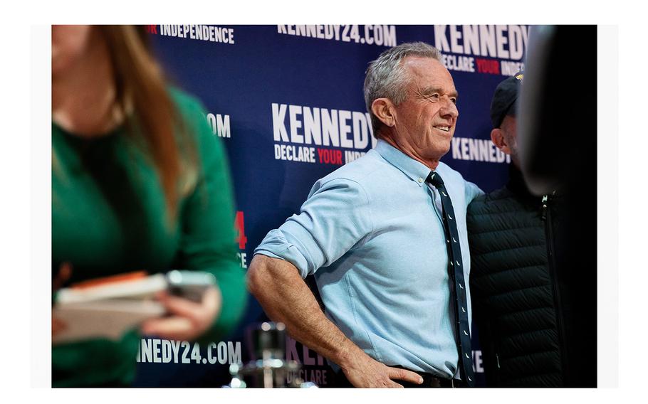 Independent presidential candidate Robert F. Kennedy Jr. poses with supporters during a meet and greet after a voter rally at St. Cecilia Music Center on Feb. 10, 2024, in Grand Rapids, Michigan. 