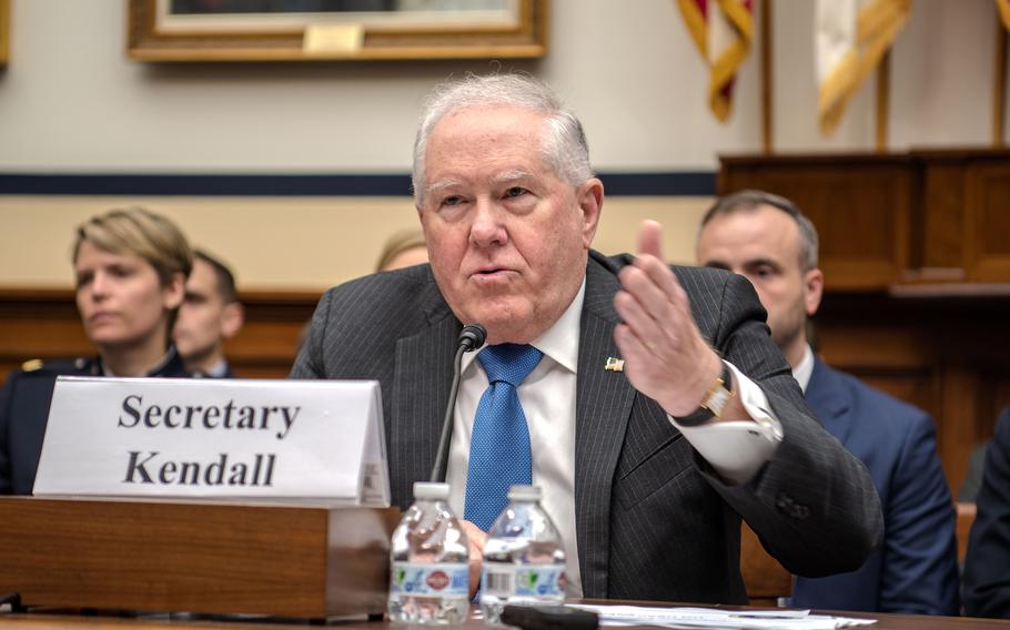 Secretary of the Air Force Frank Kendall III testifies Thursday, Sept. 28, 2023, before the House Armed Services Committee regarding the irregularity in the strategic basing process for the U.S. Space Command.