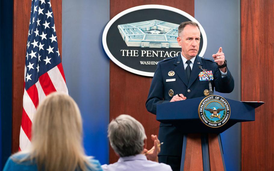 Pentagon spokesman U.S. Air Force Brig. Gen. Patrick Ryder speaks during a media briefing at the Pentagon, Thursday, Sept. 22, 2022, in Washington.