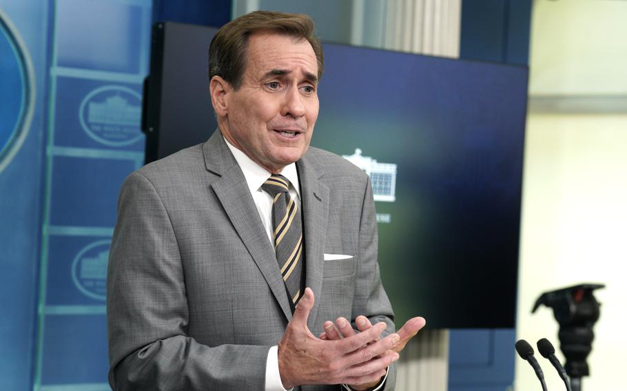 National Security Council Strategic Communications Coordinator John Kirby during a press briefing at the White House in Washington, D.C., on Aug. 1, 2022. 