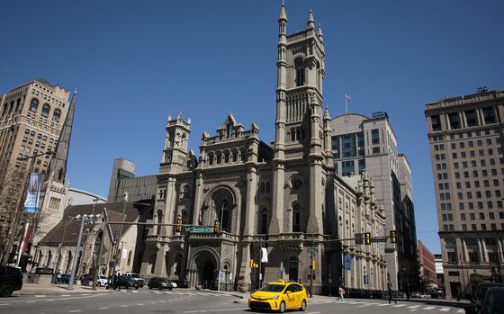 The exterior of the Masonic Temple at 1 N. Broad Street in Center City, Philadelphia.