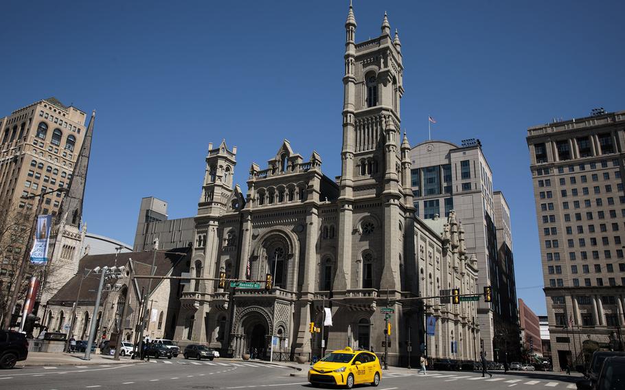 The exterior of the Masonic Temple at 1 N. Broad Street in Center City, Philadelphia.
