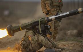 A soldier from the Idaho Army National Guard fires a Javelin anti-tank missile at the Orchard Combat Training Center ranges in Idaho, March 27, 2022.