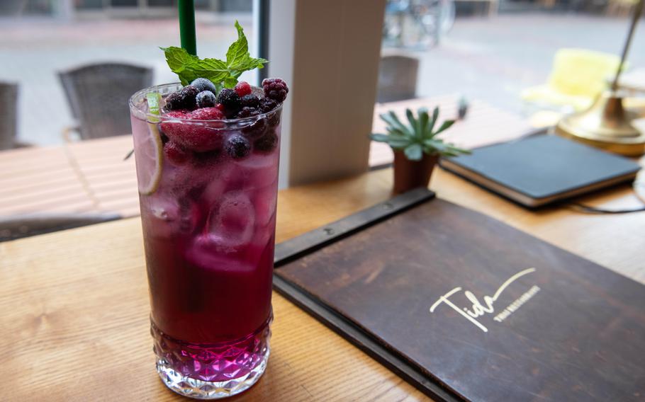 The Anchan berries drink, made with lime juice and fresh berries, isn’t overly sweet at Tida in Kaiserslautern, Germany. 