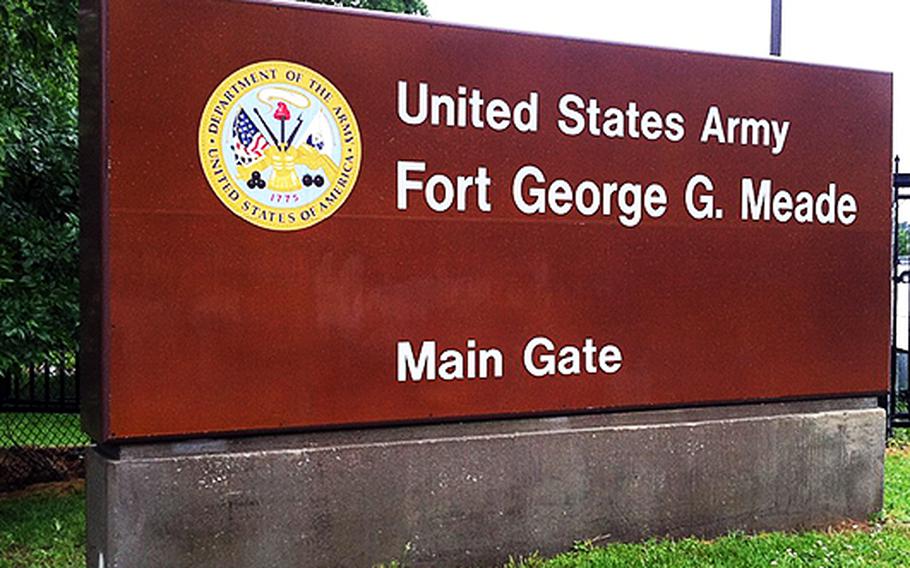 Entrance gate sign at Fort Meade, Md.
