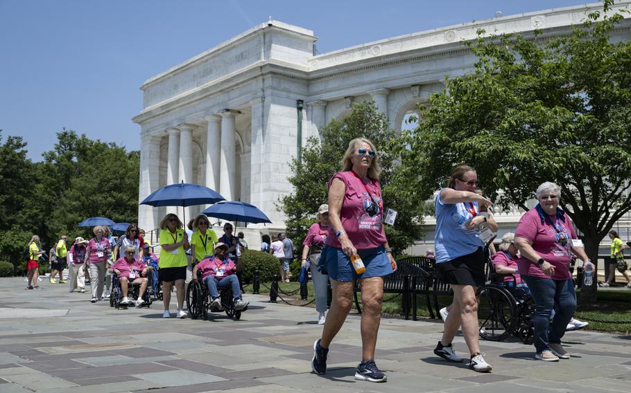 Female veterans walk in a group