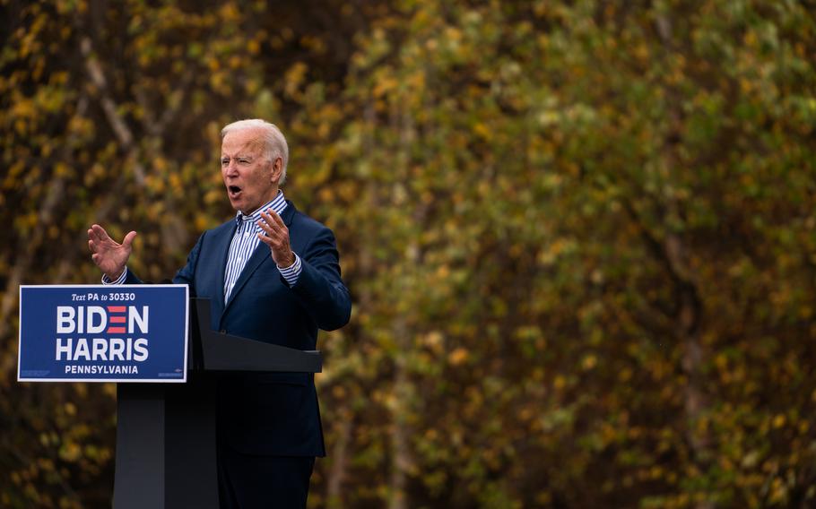 Joe Biden delivers remarks at Bucks County Community College in Bristol, Pa., in 2020 during his presidential campaign. 